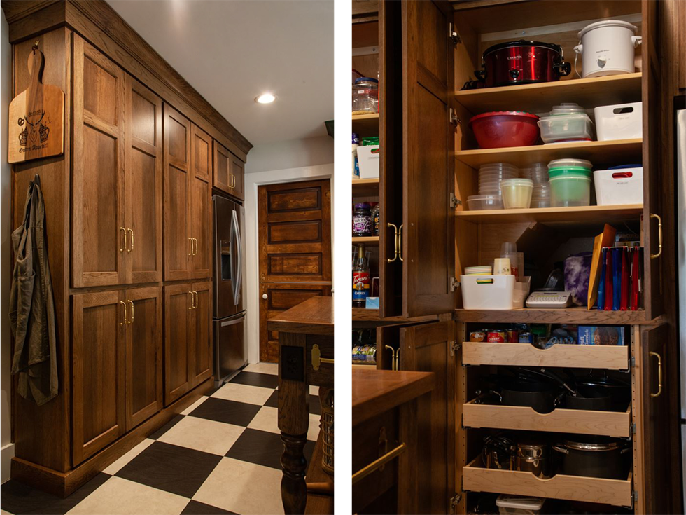Custom Hickory wall to ceiling cabinets